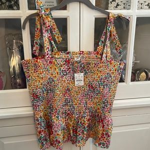 J. Crew Floral Smocked Ruffle Top Medium xl nwt